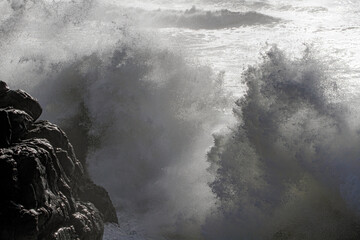 Big stormy sea wave splash close-up