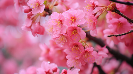 blooming pink flower sakura cherry blossom  on branches in pink background 