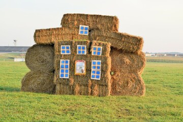 fortress folded from straw bales of rectangular shape