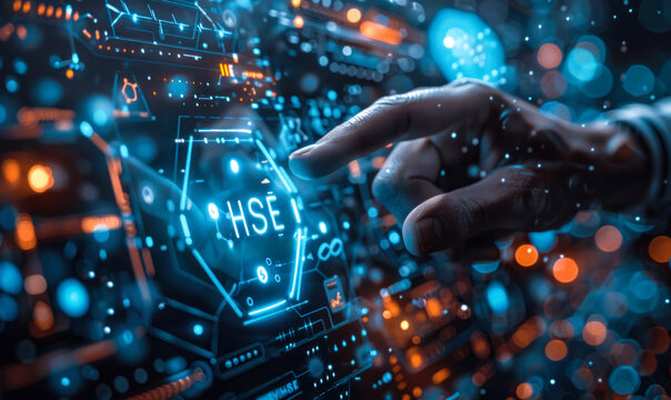 Health, Safety, and Environment (HSE) Officer Using Virtual Interface to Monitor and Enforce Workplace Safety Protocols