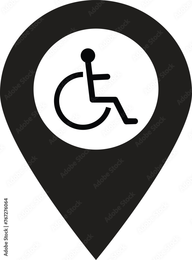 Aufkleber map pointer with handicap icon isolated on white background . vector illustration