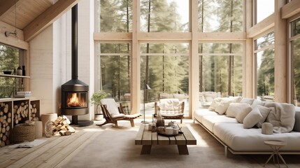 Scandinavian cabin with bright airy spaces and natural wood accents.