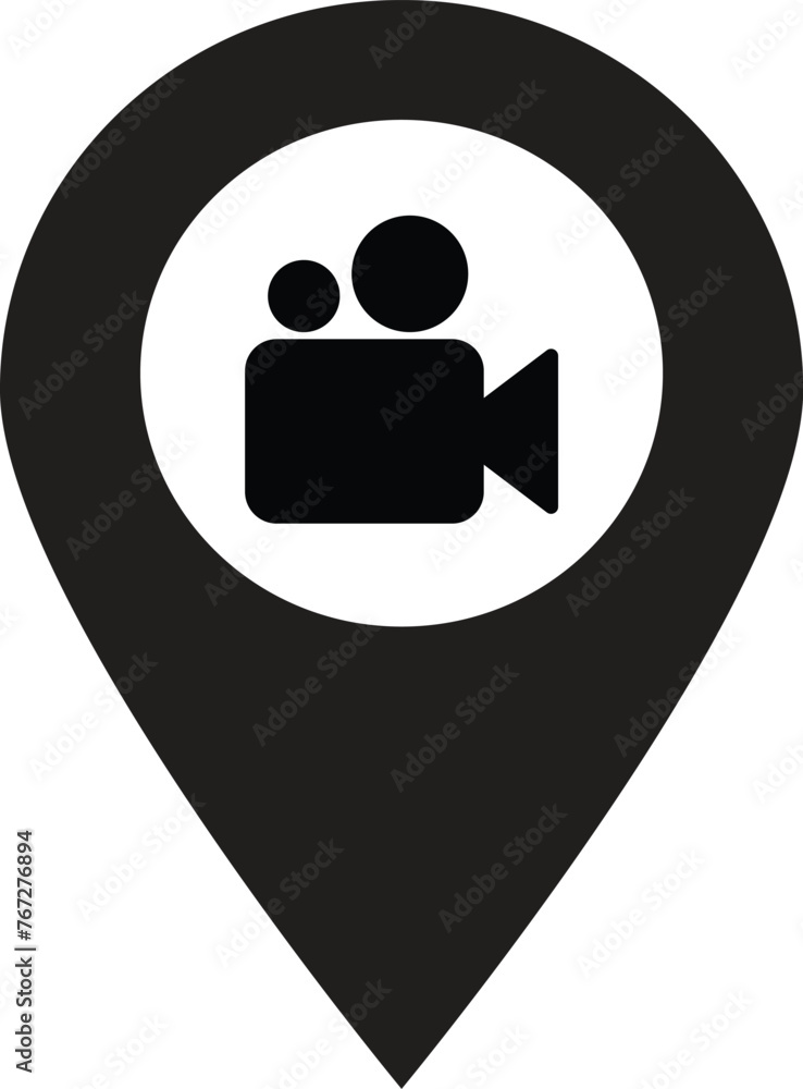 Poster map pointer with video camera icon . location and video camera icon vector . electronics store icon