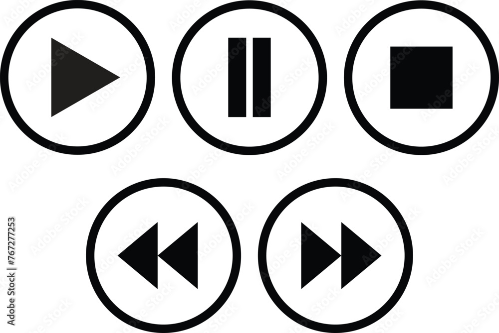 Poster media player icon set isolated on white background . media player button icons vector