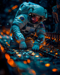 Astronaut performing maintenance tasks.