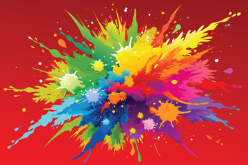 Vibrant rainbow hues burst forth in a dynamic holi paint powder explosion vector, set against a clean panoramic backdrop