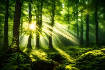 Fototapeta na wymiar forest - fresh leaves and sun rays