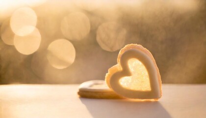 heart shaped cookie on soft light background - obrazy, fototapety, plakaty
