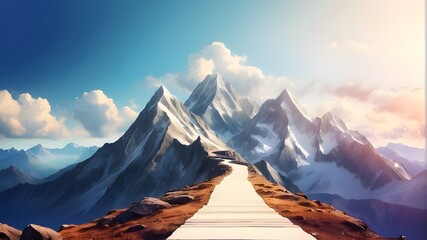 abstract route that leads to the summit of a mountain in achievement of objectives concept background - obrazy, fototapety, plakaty