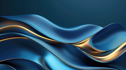 The abstract picture of the two colours of blue and gold colours that has been created form of the waving shiny smooth satin fabric that curved and bend around this beauty abstract picture. AIGX01. - obrazy, fototapety, plakaty