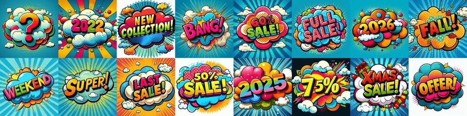 Sale stickers pop art style. AI generated illustration