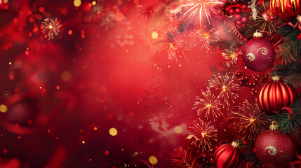 fireworks, traditional elements, red background, decorations, all elements on the right side