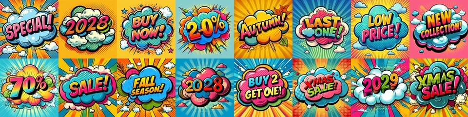 Sale stickers pop art style. AI generated illustration