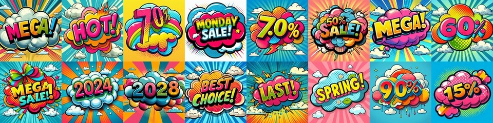Sale stickers pop art style. AI generated illustration