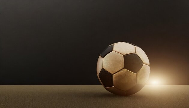 black copy space background with partial illumination on the football 3d rendering