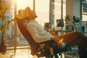 Relaxed businessman reclining comfortably in his office chair.