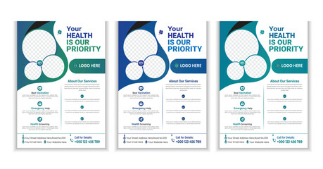 Modern healthcare and medical flyer or poster design Template - obrazy, fototapety, plakaty