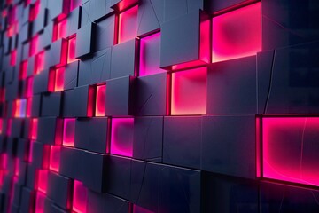 Detailed view of modern wallpaper illuminated by vibrant magenta LED lights. - obrazy, fototapety, plakaty