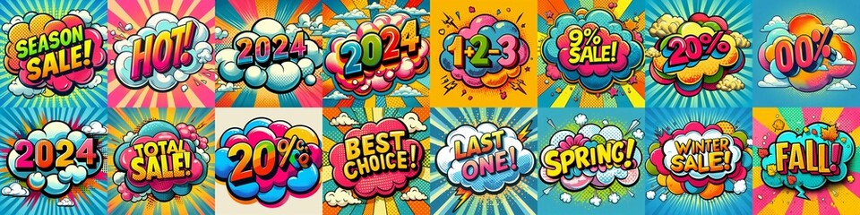 Obraz premium Sale stickers pop art style. AI generated illustration