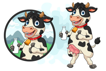 Cartoon happy cow giving thumb up