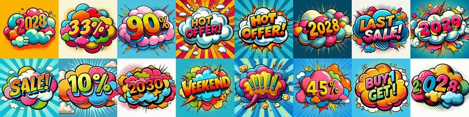 Sale stickers pop art style. AI generated illustration