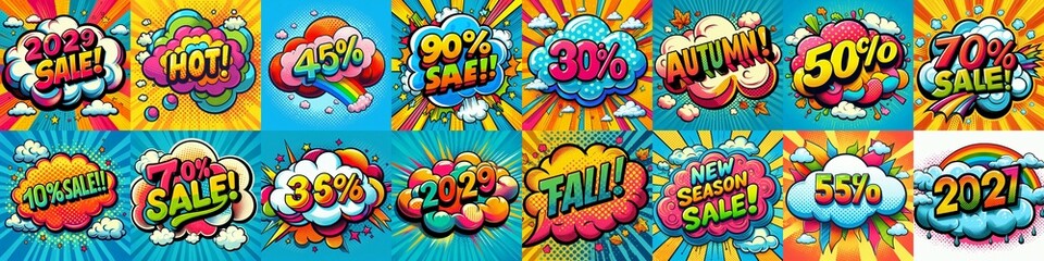 Sale stickers pop art style. AI generated illustration