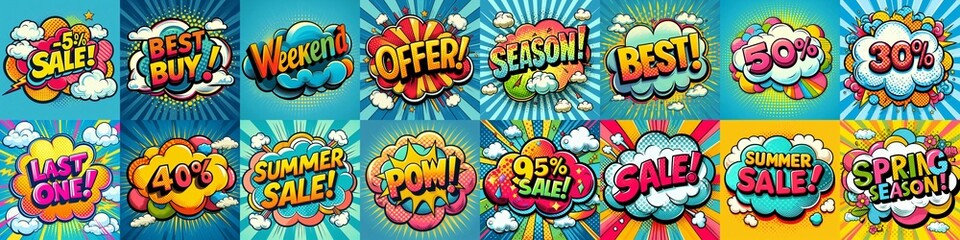 Sale stickers pop art style. AI generated illustration