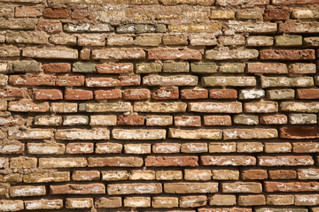 Wall background of bricks with different shades and worn by the passage of time. Concept background, wallpaper, copy space, construction.