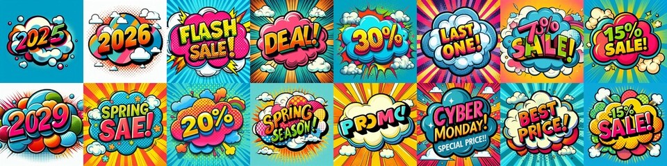 Obraz premium Sale stickers pop art style. AI generated illustration