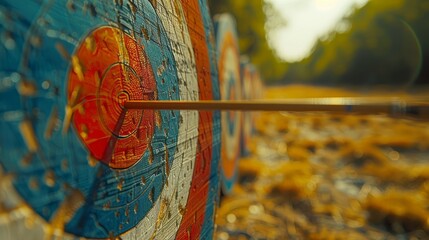 Target with an arrow in the center of the target. Business concept of striving for a goal