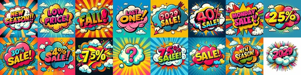 Sale stickers pop art style. AI generated illustration