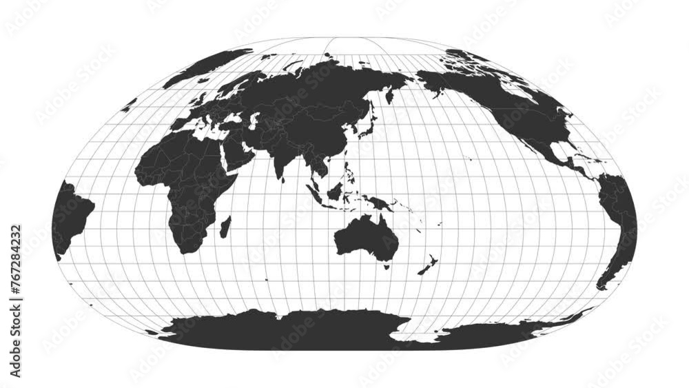 Poster animated world map with loximuthal projection, loopable video.