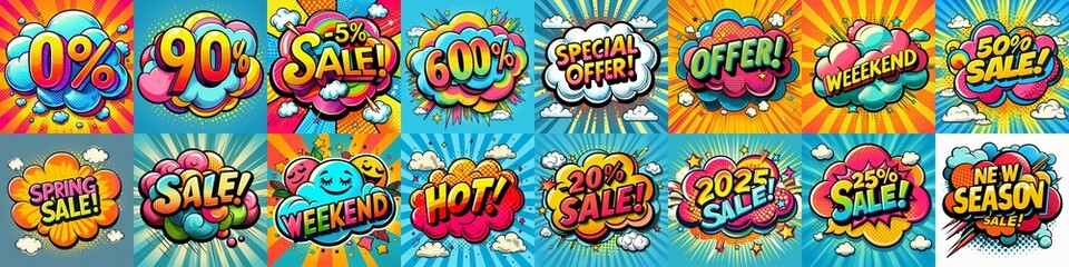 Sale stickers pop art style. AI generated illustration