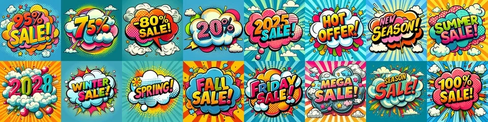 Tafelkleed Sale stickers pop art style. AI generated illustration © vector_master