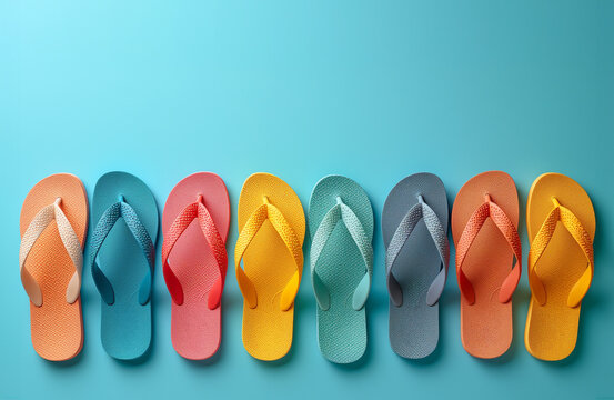Variety of different flip flops, summer, beach and holiday, vacation on the beach, lifestyle and fashion
