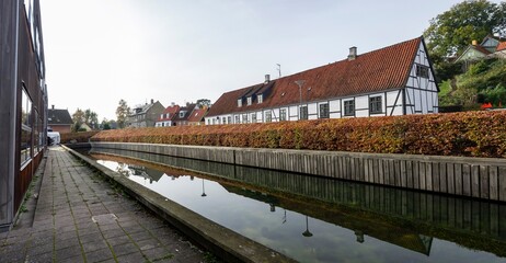 Typical houses of Danish architecture in Roskilde at Havnevej street