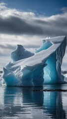Thawing icebergs with drops of water falling into the sea