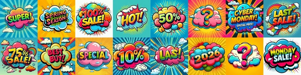 Tuinposter Sale stickers pop art style. AI generated illustration © vector_master