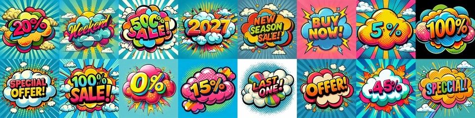 Sale stickers pop art style. AI generated illustration