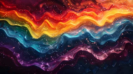 Fotobehang Pixels waves in rainbow style, in the style of whiplash line, close-up © Prasanth