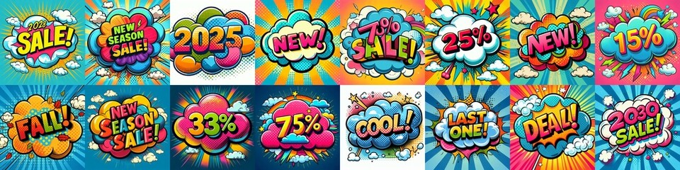 Obraz premium Sale stickers pop art style. AI generated illustration