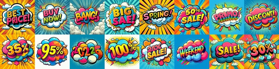 Sale stickers pop art style. AI generated illustration