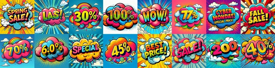 Sale stickers pop art style. AI generated illustration