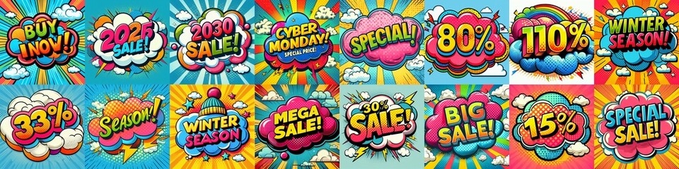 Sale stickers pop art style. AI generated illustration