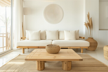 Living room in minimal style with bamboo furniture. Natural, sustainable materials (5)