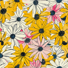 Fototapeta na wymiar Daisy flower seamless pattern tile