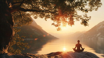 Serene Lakeside Meditation at Sunrise