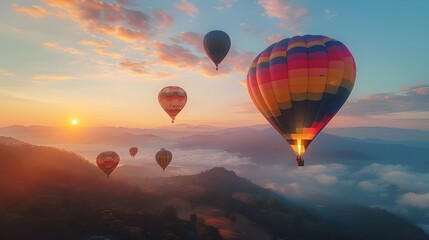 Colorful hot air balloons flying over mountain at Dot Inthanon in Chiang Mai, Thailand ai generated 