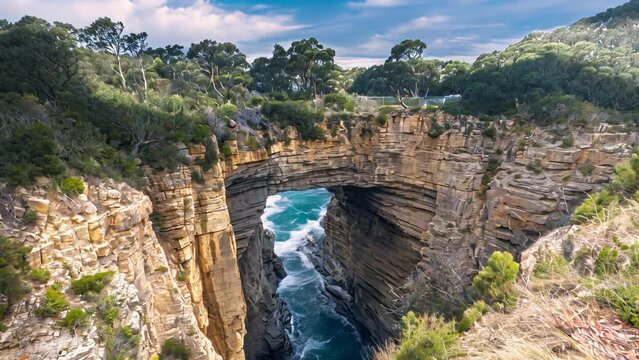 Tasman Arch is an unusual geological formation found in the Tasman National Park, Tasman Peninsula in the south east coast of Tasmania, Australia. Cinemagraph