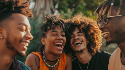 Group of positive handsome very different people, students, managers. Concept of diversity. Different hair style. Afro-american, Asian and Caucasian people. - obrazy, fototapety, plakaty
